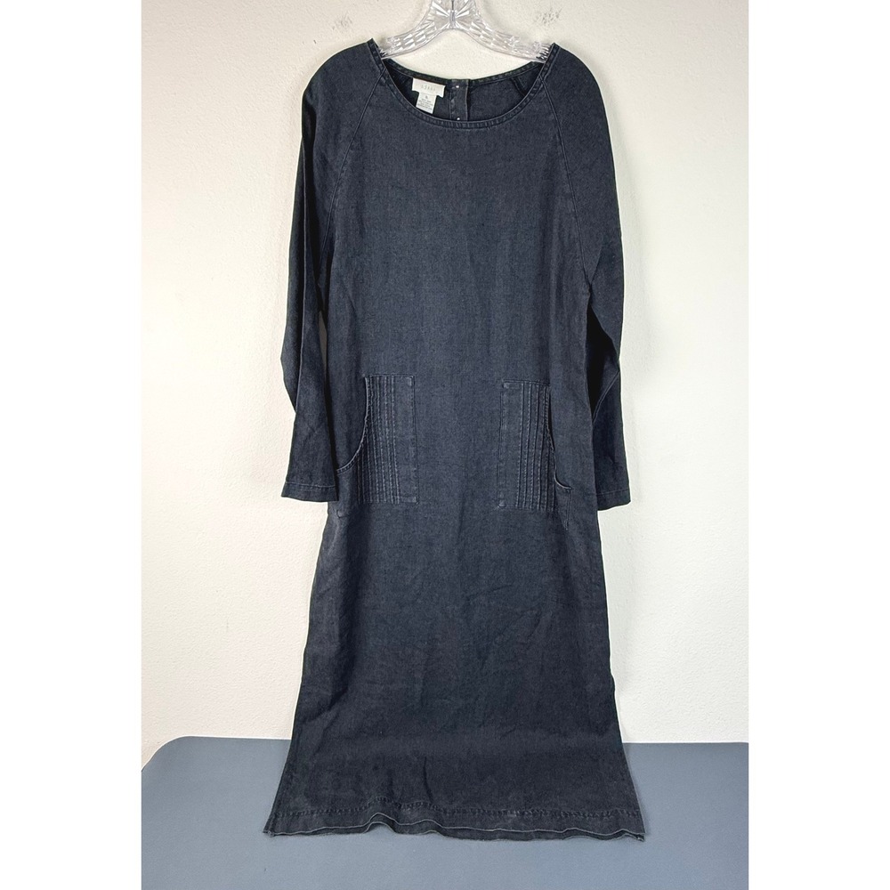 J. Jill Dress Womens XL Hemp Long Sleeve Midi Gray Pockets Relaxed Lagenlook